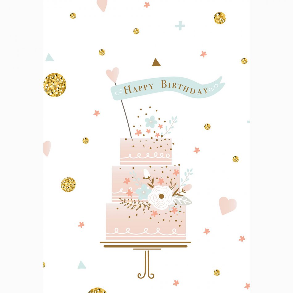 Verjaardag Happy Birthday Cake Gold Dots